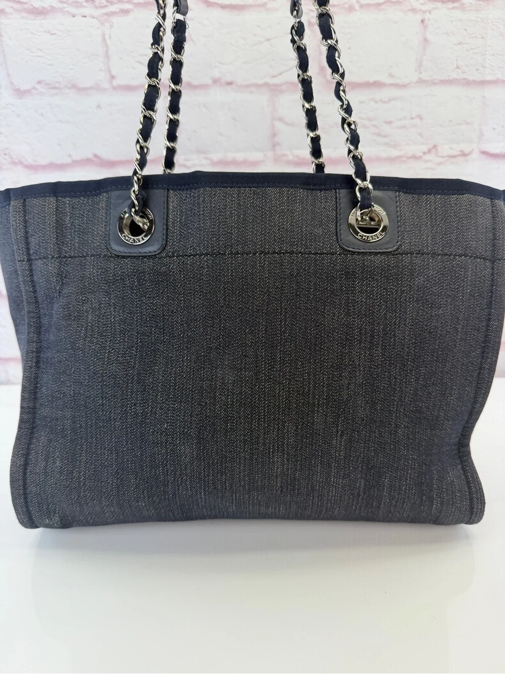 Chanel Dark Blue Denim Deauville Medium Tote Bag